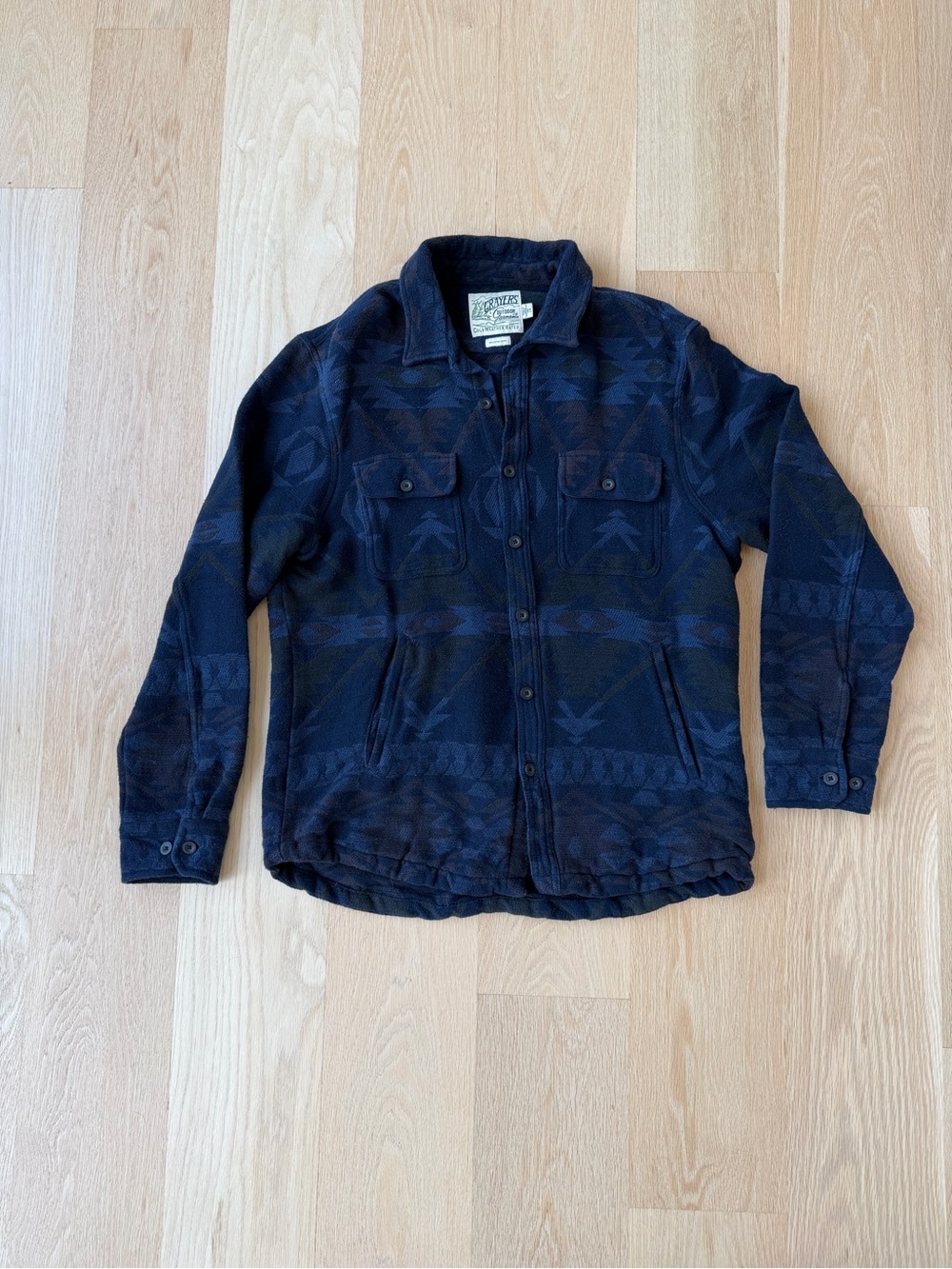 Grayers Outdoor Navy Blue Aztec Patterned Button-Up Flannel Shirt Jacket Large